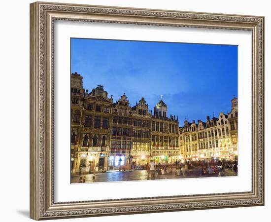 Guildhalls in the Grand Place Illuminated at Night, UNESCO World Heritage Site, Brussels, Belgium-Christian Kober-Framed Photographic Print