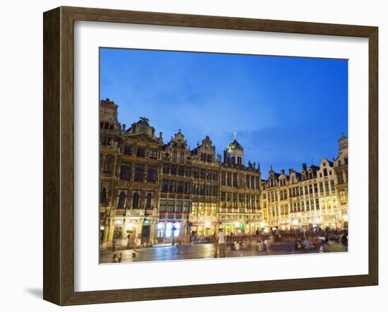 Guildhalls in the Grand Place Illuminated at Night, UNESCO World Heritage Site, Brussels, Belgium-Christian Kober-Framed Photographic Print