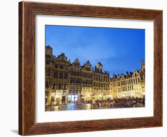 Guildhalls in the Grand Place Illuminated at Night, UNESCO World Heritage Site, Brussels, Belgium-Christian Kober-Framed Photographic Print