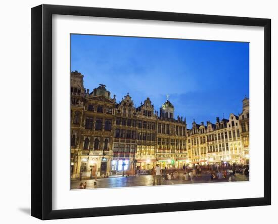 Guildhalls in the Grand Place Illuminated at Night, UNESCO World Heritage Site, Brussels, Belgium-Christian Kober-Framed Photographic Print