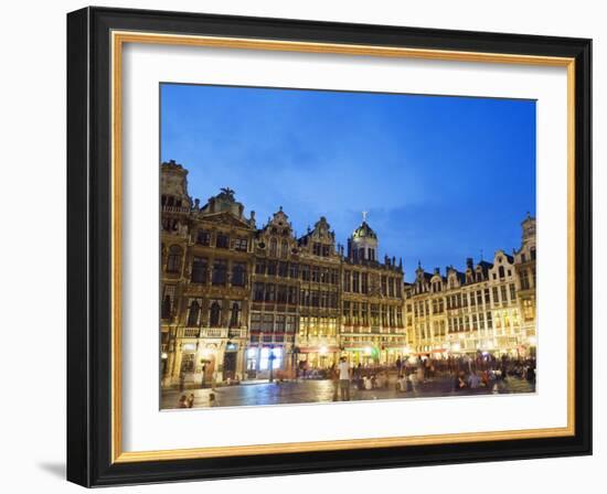 Guildhalls in the Grand Place Illuminated at Night, UNESCO World Heritage Site, Brussels, Belgium-Christian Kober-Framed Photographic Print