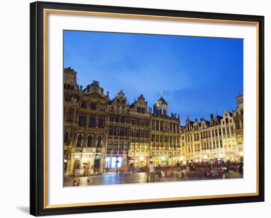 Guildhalls in the Grand Place Illuminated at Night, UNESCO World Heritage Site, Brussels, Belgium-Christian Kober-Framed Photographic Print