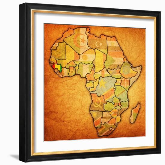 Guinea on Actual Map of Africa-michal812-Framed Art Print