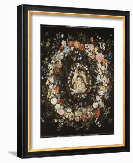 Guirlande de fleurs (Seghers) entourant un médaillon représentant le triomphe de l'Amour-Daniel Seghers-Framed Giclee Print