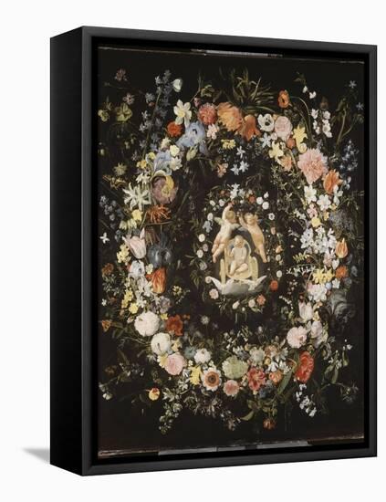 Guirlande de fleurs (Seghers) entourant un médaillon représentant le triomphe de l'Amour-Daniel Seghers-Framed Premier Image Canvas