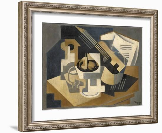 Guitar and Fruit Bowl on a Table, 1918 (Oil on Canvas)-Juan Gris-Framed Giclee Print
