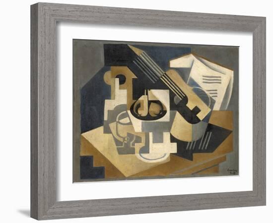 Guitar and Fruit Bowl on a Table, 1918 (Oil on Canvas)-Juan Gris-Framed Giclee Print