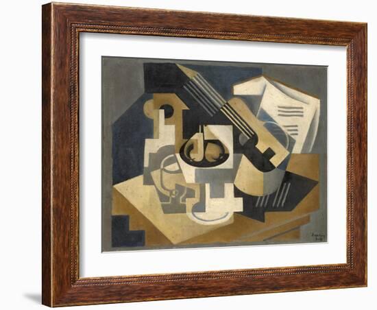 Guitar and Fruit Bowl on a Table, 1918 (Oil on Canvas)-Juan Gris-Framed Giclee Print