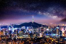 View of Downtown Cityscape and Seoul Tower in Seoul, South Korea.-Guitar photographer-Framed Photographic Print