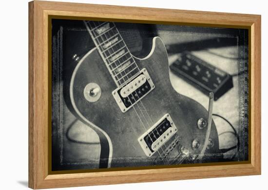 Guitar with Loudspeaker Boxes in the Background, Selective Focus, Polaroid Style-Bernd Wittelsbach-Framed Premier Image Canvas