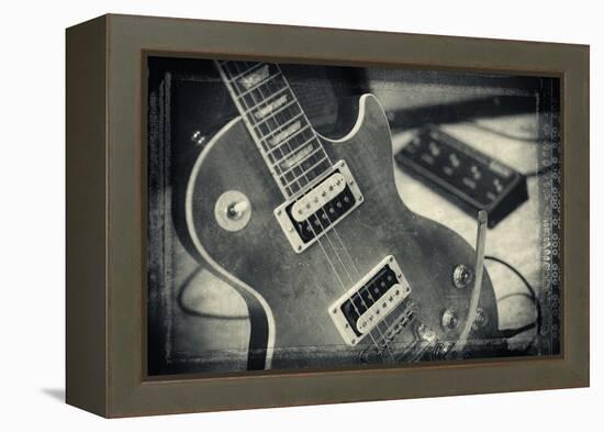 Guitar with Loudspeaker Boxes in the Background, Selective Focus, Polaroid Style-Bernd Wittelsbach-Framed Premier Image Canvas