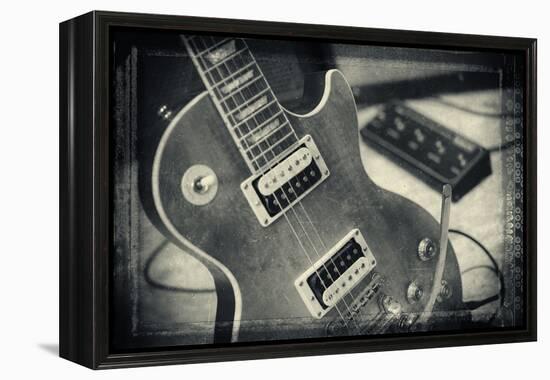 Guitar with Loudspeaker Boxes in the Background, Selective Focus, Polaroid Style-Bernd Wittelsbach-Framed Premier Image Canvas