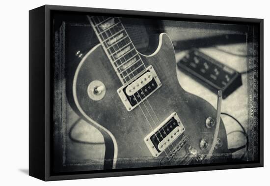 Guitar with Loudspeaker Boxes in the Background, Selective Focus, Polaroid Style-Bernd Wittelsbach-Framed Premier Image Canvas