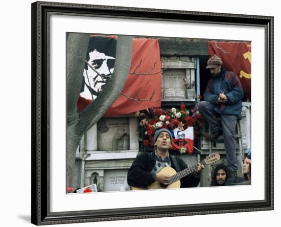 Guitarist Plays Victor Jara Songs at His Grave on 11th De Septiembre, Chile, South America-Aaron McCoy-Framed Photographic Print