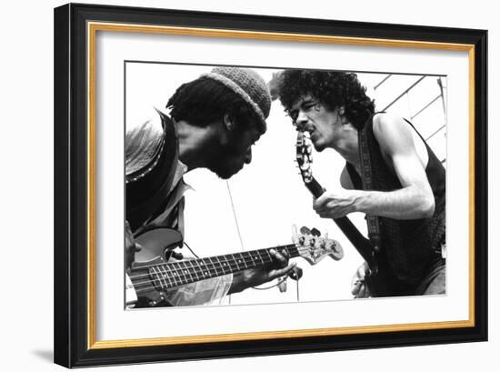 Guitarists David Brown And Carlos Santana During Music And Art Festival In Woodstock, August 1969-null-Framed Photo