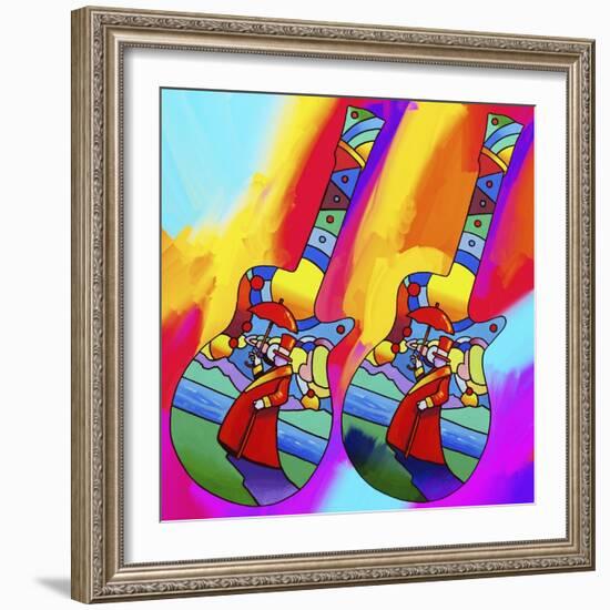 Guitars-umbrella-man-Howie Green-Framed Giclee Print