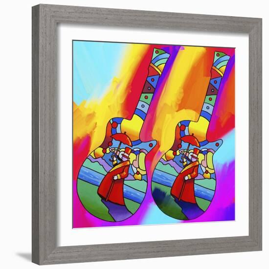 Guitars-umbrella-man-Howie Green-Framed Giclee Print