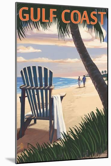 Gulf Coast - Adirondack Chairs and Sunset-Lantern Press-Mounted Art Print