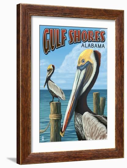 Gulf Shores, Alabama - Brown Pelican-Lantern Press-Framed Art Print