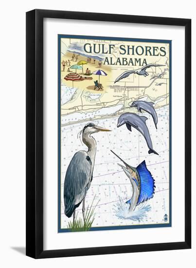 Gulf Shores, Alabama - Nautical Chart-Lantern Press-Framed Premium Giclee Print