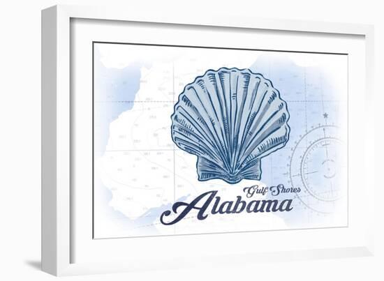 Gulf Shores, Alabama - Scallop Shell - Blue - Coastal Icon-Lantern Press-Framed Art Print