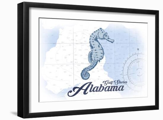 Gulf Shores, Alabama - Seahorse - Blue - Coastal Icon-Lantern Press-Framed Art Print