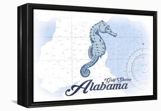 Gulf Shores, Alabama - Seahorse - Blue - Coastal Icon-Lantern Press-Framed Stretched Canvas