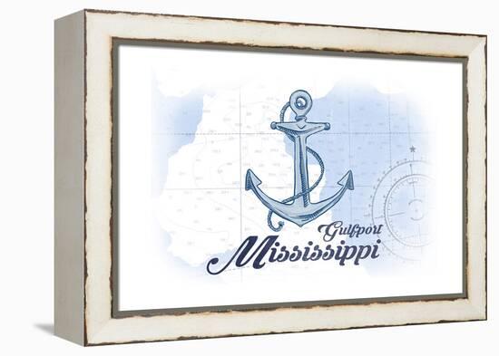 Gulfport, Mississippi - Anchor - Blue - Coastal Icon-Lantern Press-Framed Stretched Canvas
