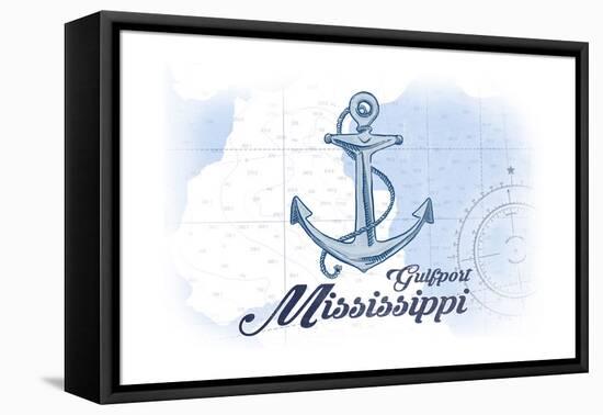 Gulfport, Mississippi - Anchor - Blue - Coastal Icon-Lantern Press-Framed Stretched Canvas