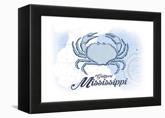 Gulfport, Mississippi - Crab - Blue - Coastal Icon-Lantern Press-Framed Stretched Canvas