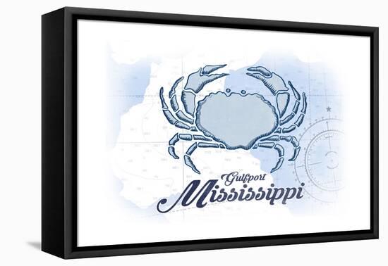 Gulfport, Mississippi - Crab - Blue - Coastal Icon-Lantern Press-Framed Stretched Canvas