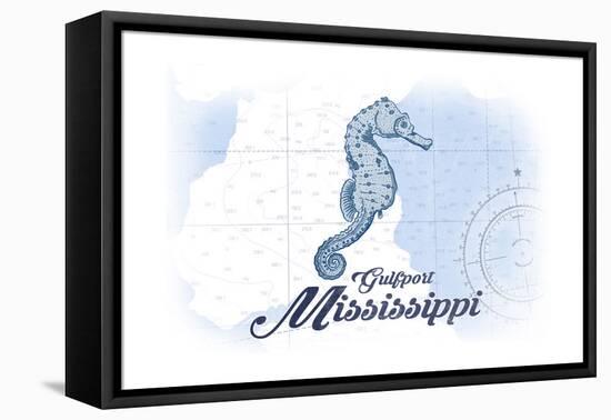 Gulfport, Mississippi - Seahorse - Blue - Coastal Icon-Lantern Press-Framed Stretched Canvas