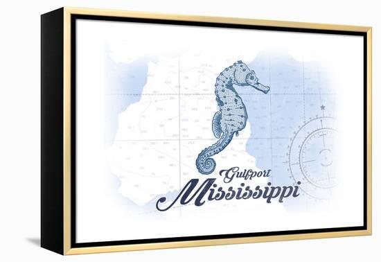 Gulfport, Mississippi - Seahorse - Blue - Coastal Icon-Lantern Press-Framed Stretched Canvas