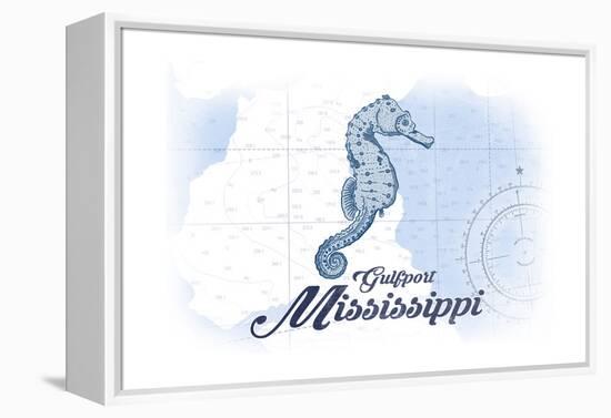 Gulfport, Mississippi - Seahorse - Blue - Coastal Icon-Lantern Press-Framed Stretched Canvas