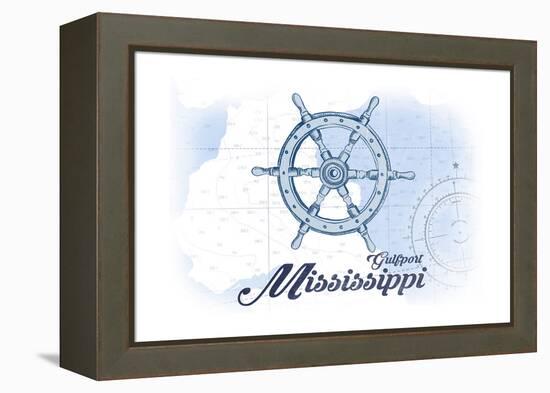 Gulfport, Mississippi - Ship Wheel - Blue - Coastal Icon-Lantern Press-Framed Stretched Canvas