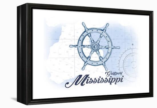 Gulfport, Mississippi - Ship Wheel - Blue - Coastal Icon-Lantern Press-Framed Stretched Canvas