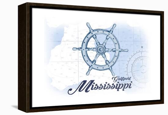 Gulfport, Mississippi - Ship Wheel - Blue - Coastal Icon-Lantern Press-Framed Stretched Canvas