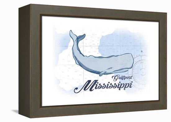 Gulfport, Mississippi - Whale - Blue - Coastal Icon-Lantern Press-Framed Stretched Canvas