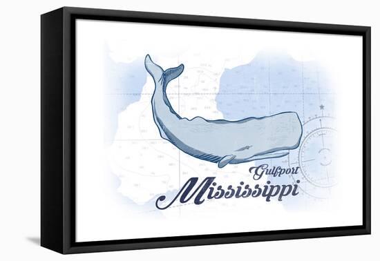 Gulfport, Mississippi - Whale - Blue - Coastal Icon-Lantern Press-Framed Stretched Canvas