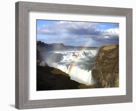 Gullfoss, Europe's Biggest Waterfall, With Rainbow Created From the Falls, Near Reykjavik, Iceland-Lee Frost-Framed Photographic Print