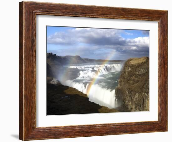 Gullfoss, Europe's Biggest Waterfall, With Rainbow Created From the Falls, Near Reykjavik, Iceland-Lee Frost-Framed Photographic Print