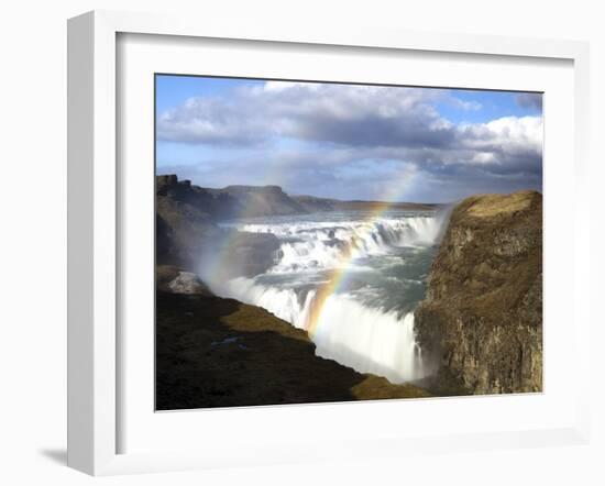 Gullfoss, Europe's Biggest Waterfall, With Rainbow Created From the Falls, Near Reykjavik, Iceland-Lee Frost-Framed Photographic Print