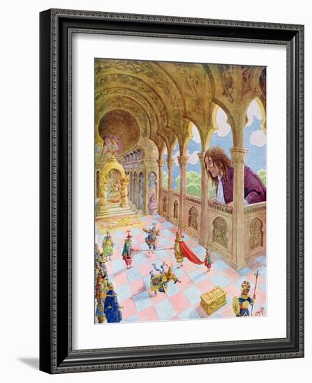 Gulliver at Lilliput, Illustration from a French Edition of "Gulliver's Travels," circa 1900-Pseudonym For Onfray De Breville Job-Framed Giclee Print