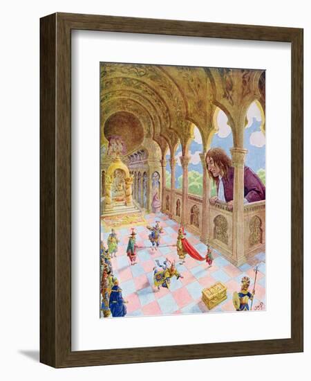 Gulliver at Lilliput, Illustration from a French Edition of "Gulliver's Travels," circa 1900-Pseudonym For Onfray De Breville Job-Framed Giclee Print
