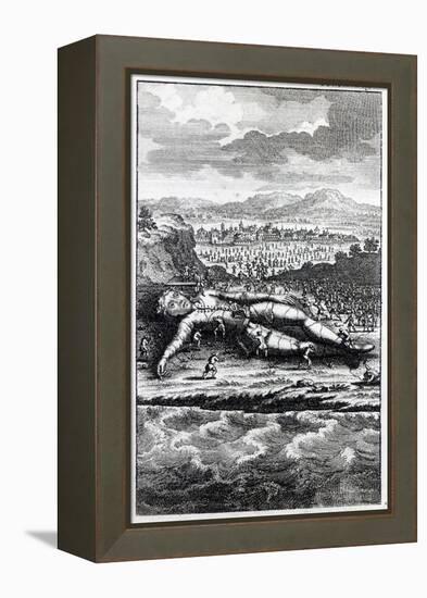 Gulliver Captured by the Lilliputians, Illustration from 'Gulliver's Travels' by Jonathan Swift-English School-Framed Premier Image Canvas