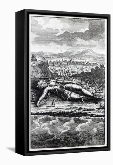 Gulliver Captured by the Lilliputians, Illustration from 'Gulliver's Travels' by Jonathan Swift-English School-Framed Premier Image Canvas