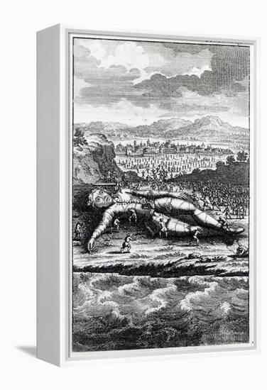 Gulliver Captured by the Lilliputians, Illustration from 'Gulliver's Travels' by Jonathan Swift-English School-Framed Premier Image Canvas