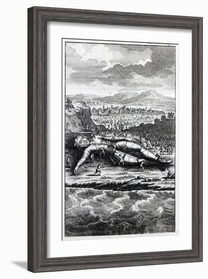 Gulliver Captured by the Lilliputians, Illustration from 'Gulliver's Travels' by Jonathan Swift-English School-Framed Giclee Print