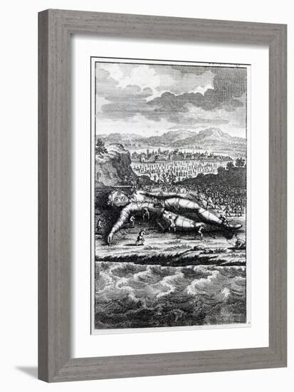 Gulliver Captured by the Lilliputians, Illustration from 'Gulliver's Travels' by Jonathan Swift-English School-Framed Giclee Print