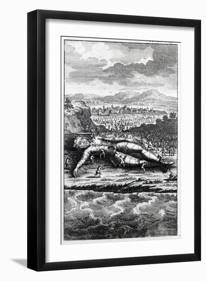 Gulliver Captured by the Lilliputians, Illustration from 'Gulliver's Travels' by Jonathan Swift-English School-Framed Giclee Print